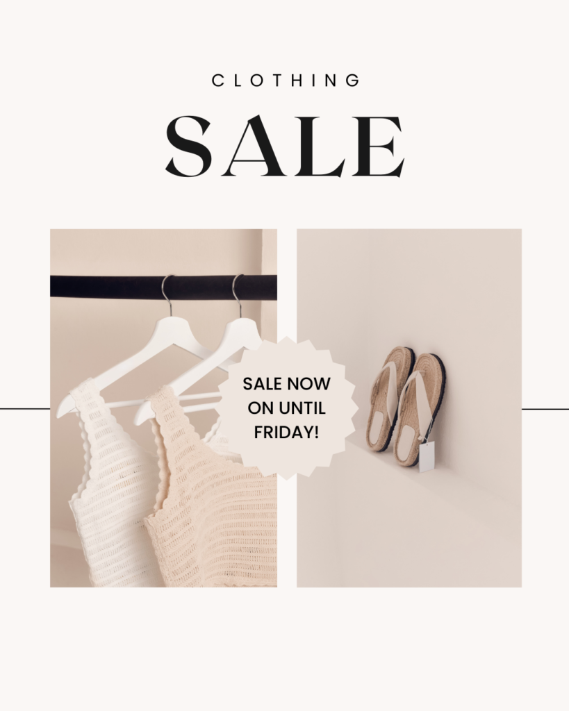 Black And White Neutral Minimalistic Clothing Sale Instagram Post